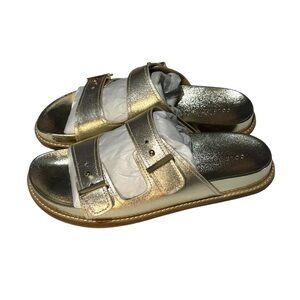 Cole Haan Metallic Gold Double-Buckle Slide Sandals